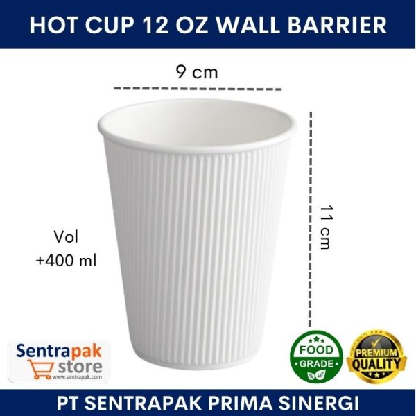 Hot Cup 12 oz Wall Barrier putih